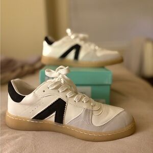 White and Black Sneakers with Gum Sole